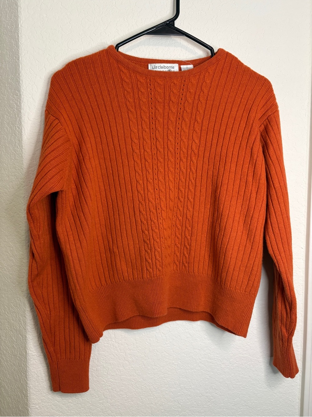 VTG Liz Claiborne Burnt Orange Cable Knit Crewneck Sweater